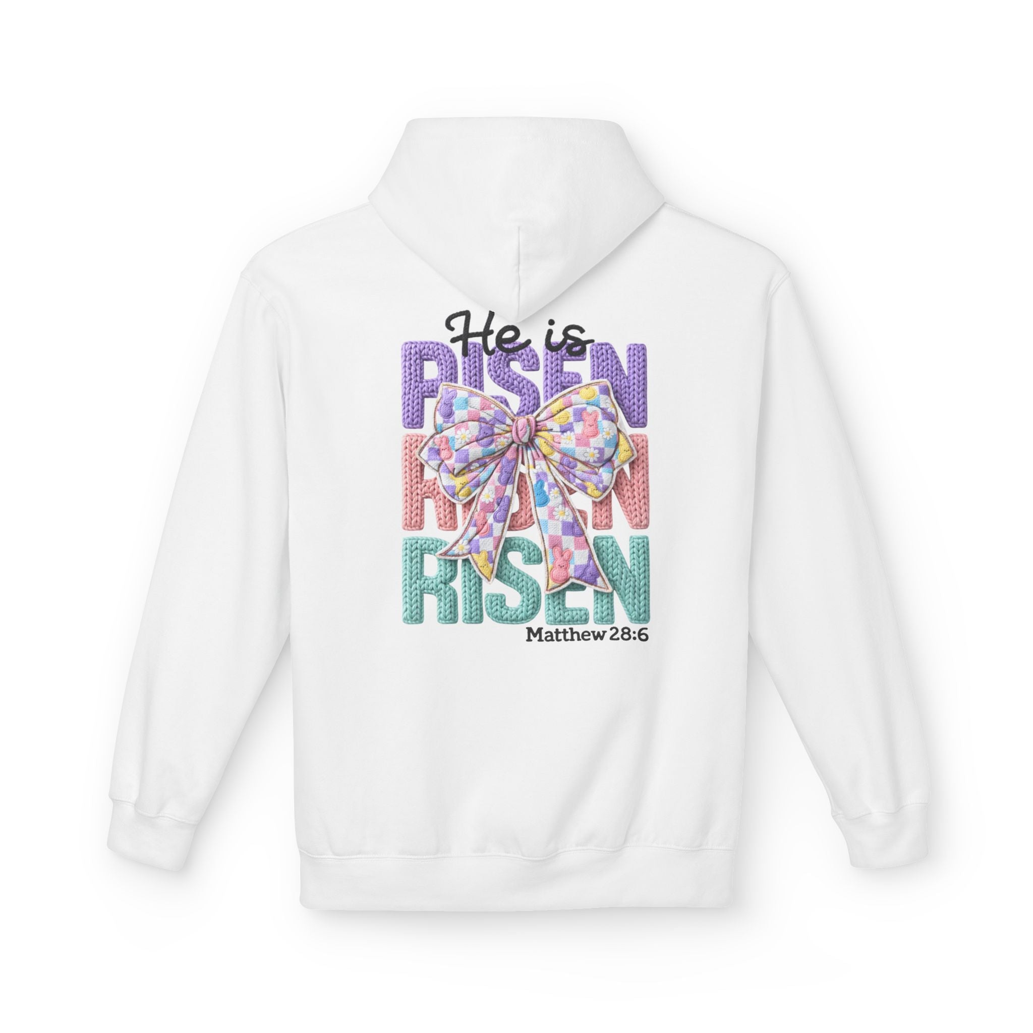 He Is Risen Hoodie — Easter Floral Bow Christian Pullover