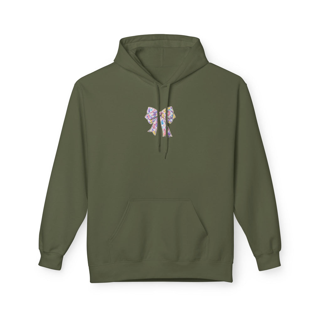 He Is Risen Hoodie — Easter Floral Bow Christian Pullover