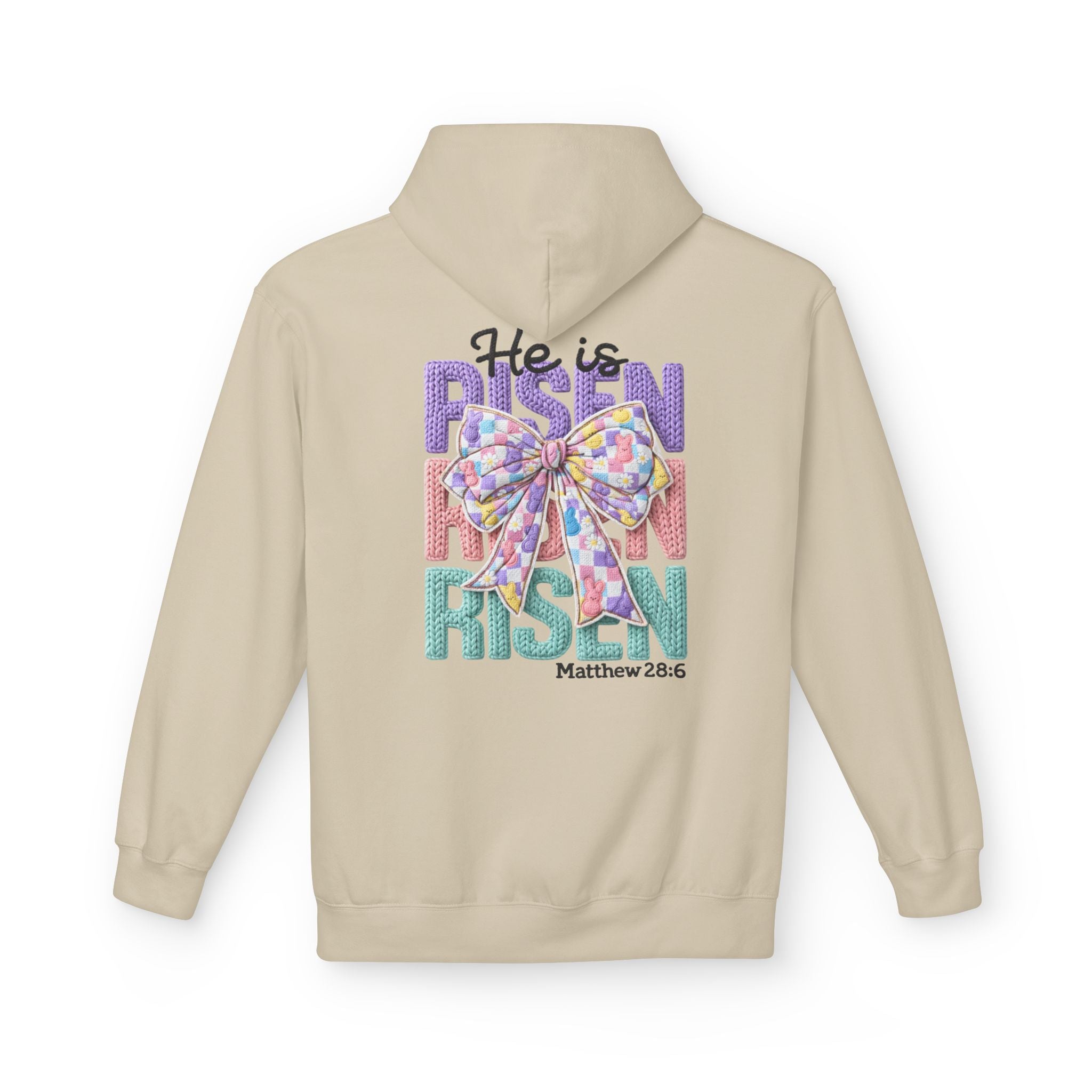 He Is Risen Hoodie — Easter Floral Bow Christian Pullover