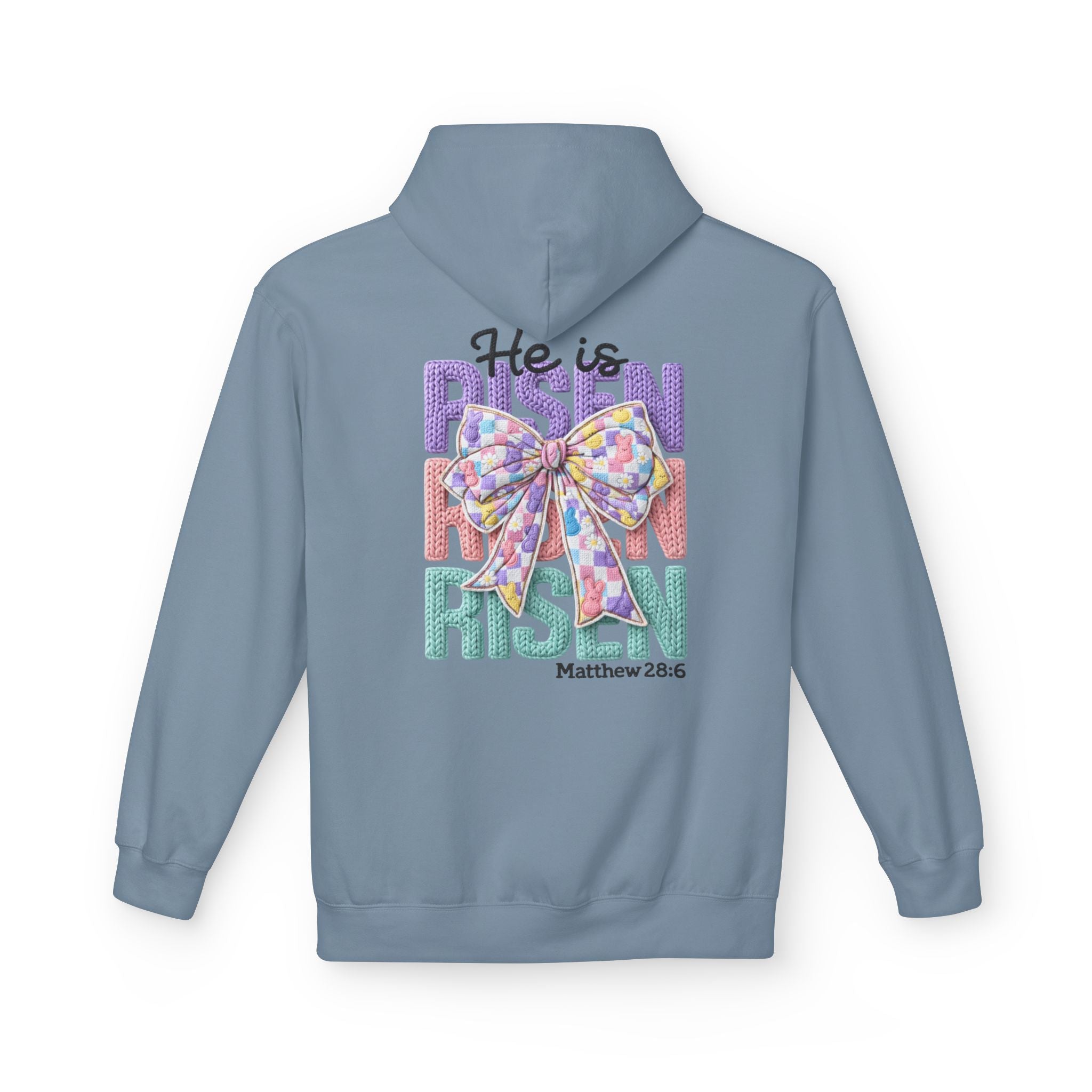 He Is Risen Hoodie — Easter Floral Bow Christian Pullover