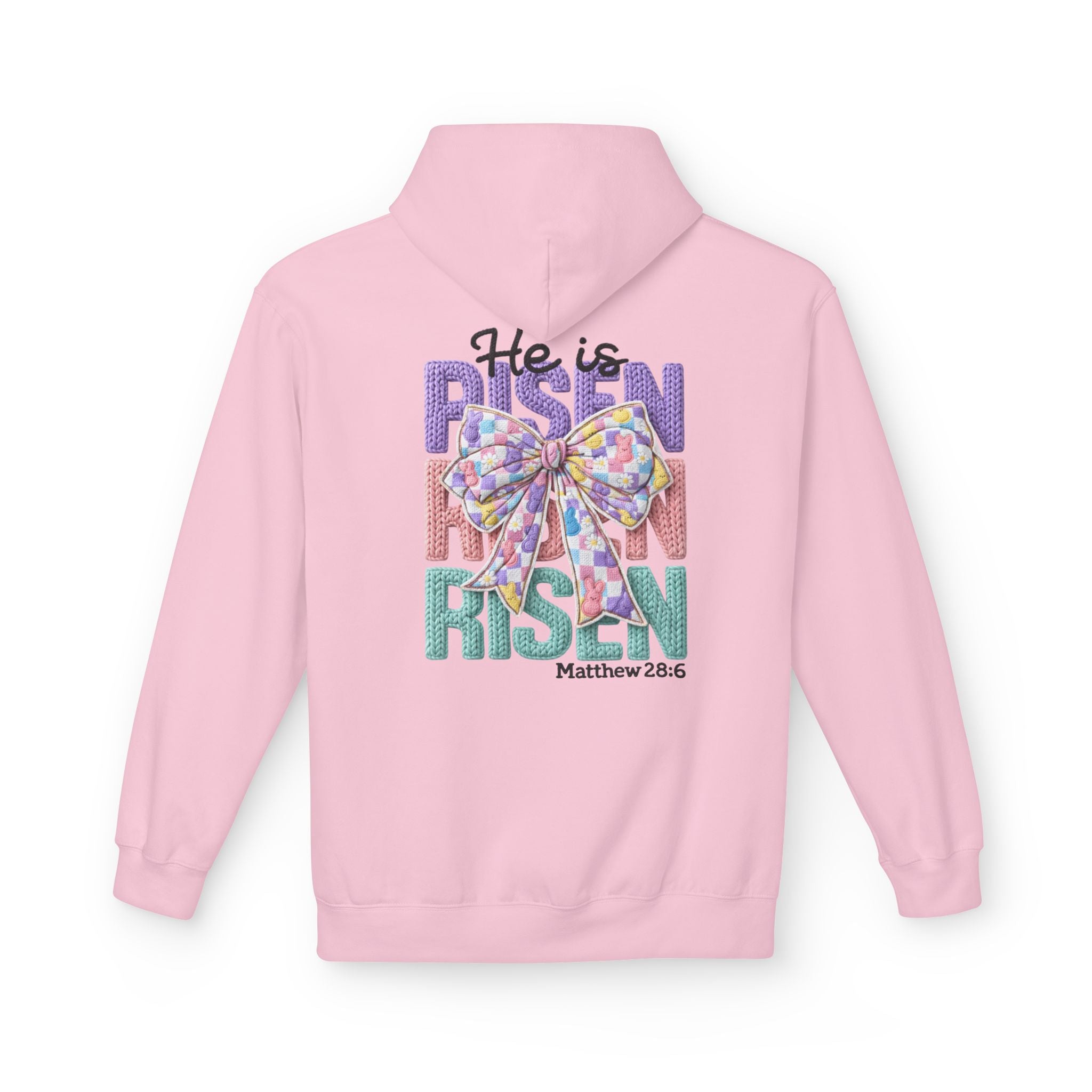 He Is Risen Hoodie — Easter Floral Bow Christian Pullover