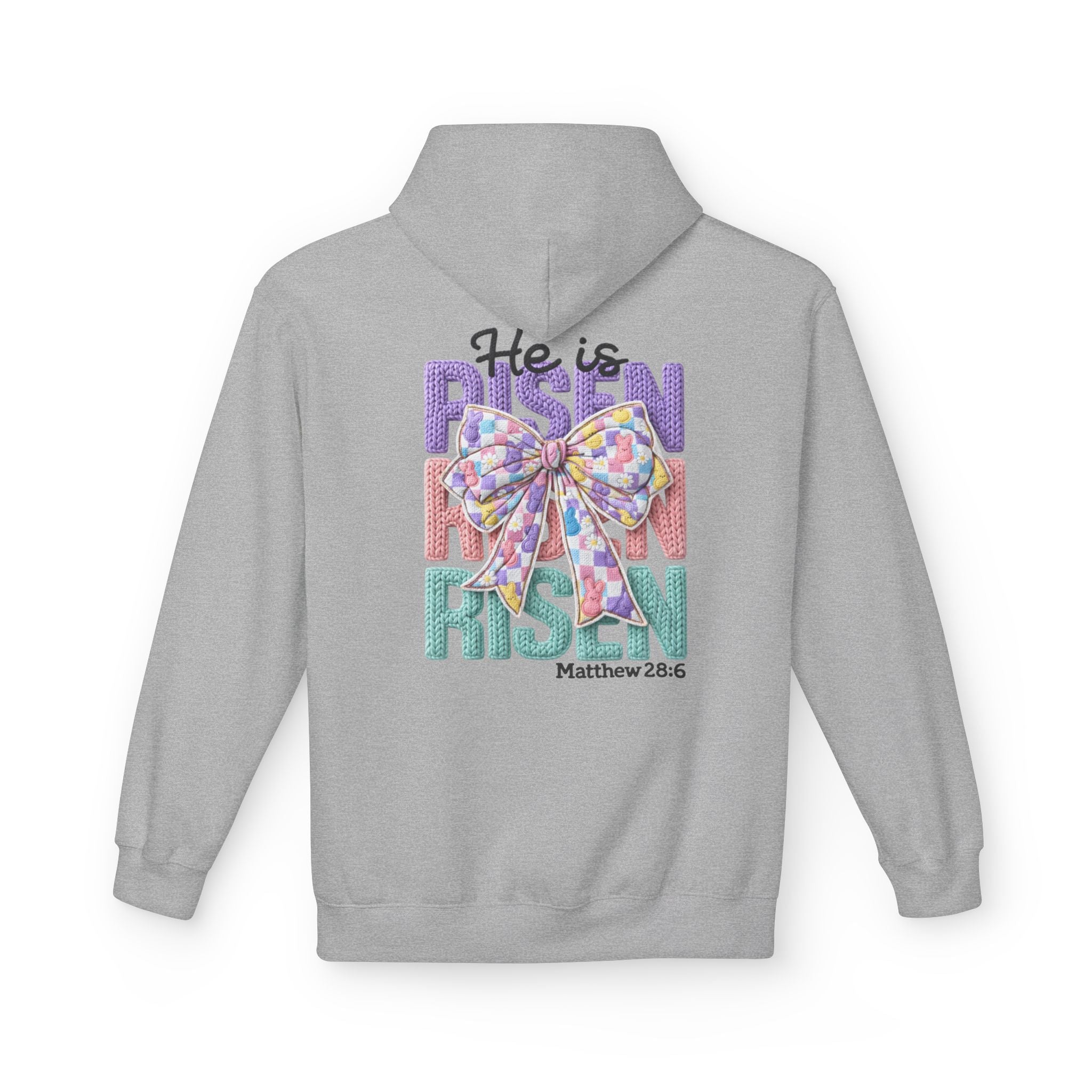He Is Risen Hoodie — Easter Floral Bow Christian Pullover