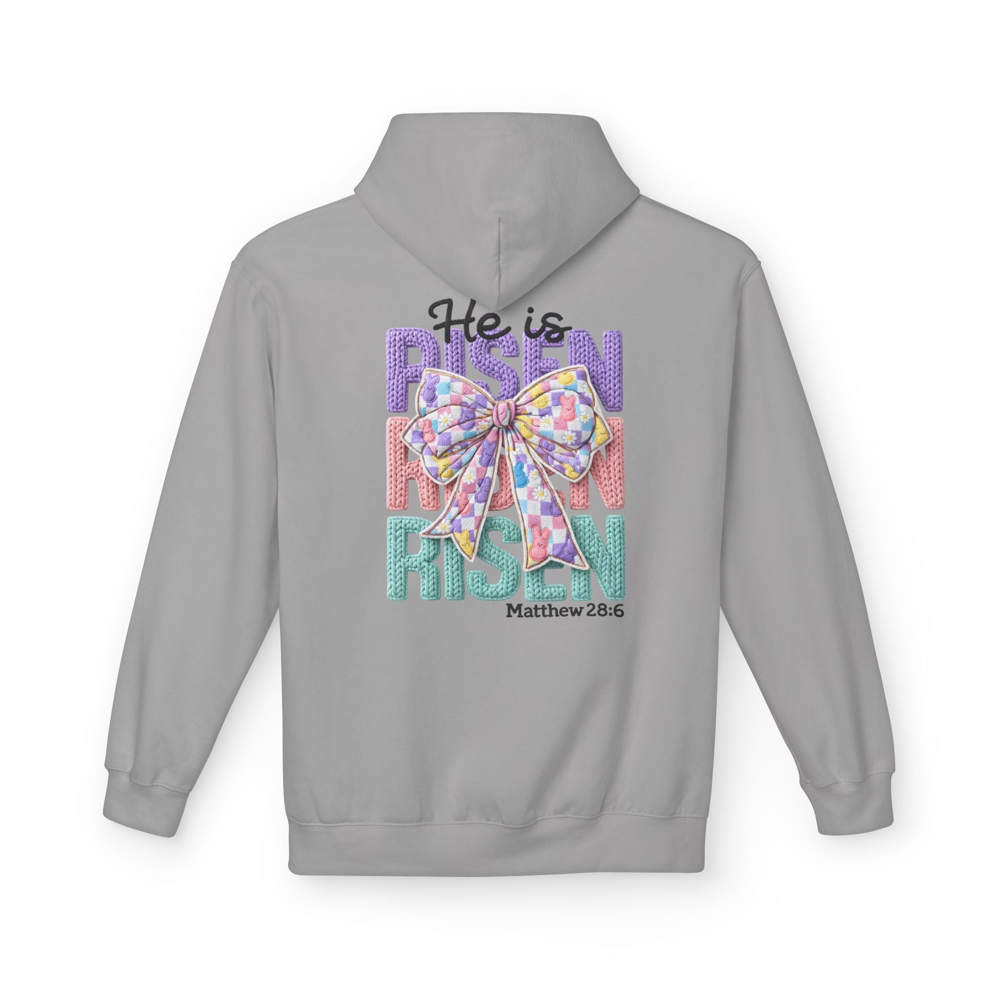 He Is Risen Hoodie — Easter Floral Bow Christian Pullover