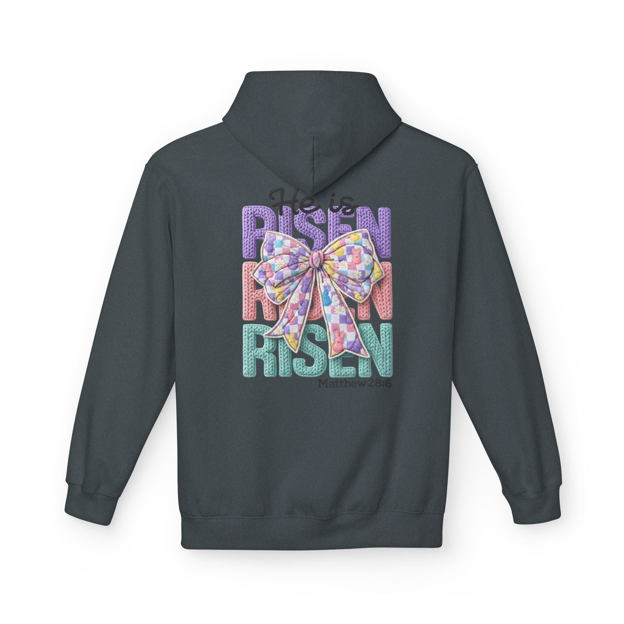 He Is Risen Hoodie — Easter Floral Bow Christian Pullover